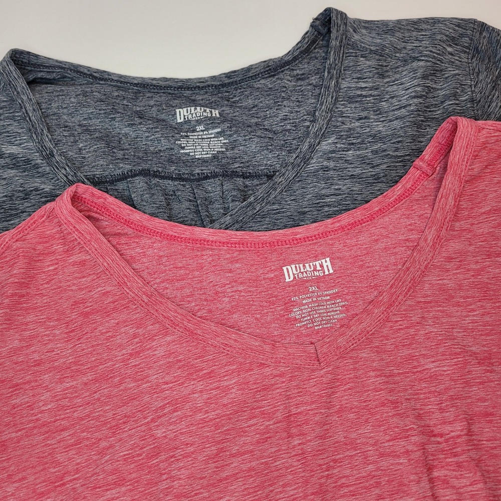 Duluth Trading Co V-Neck T-Shirt Womens 2XL Pink Blue Excellent 2 Pack Heathered